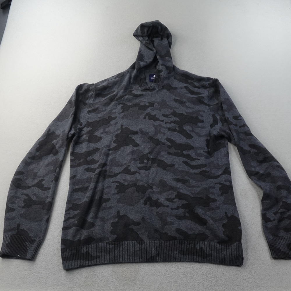 Johnnie-O Neil Camo Hooded Sweater Mens Medium Gray Cotton Silk Golf Luxury